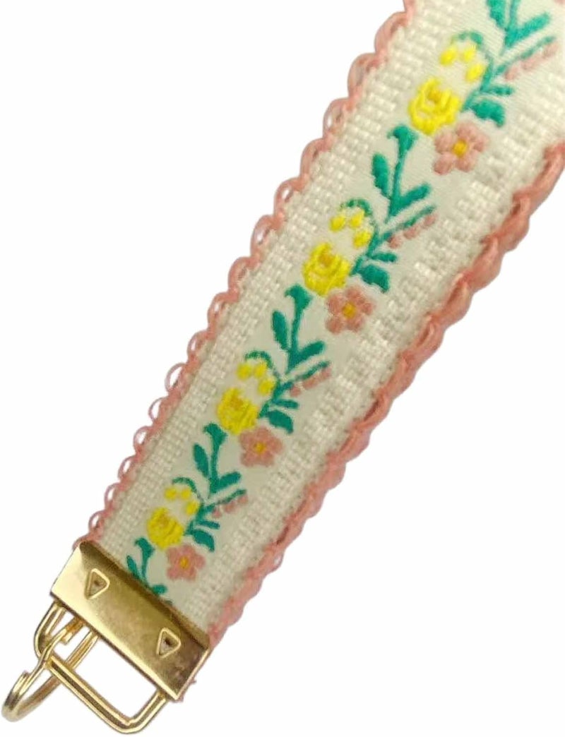 BattleTim Floral Embroidered Fabric Keychain Wristlet Key Fob Keychain Car Key Chain Holder Handmade Wristband for Women - Image 3